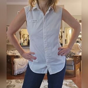 Eddie Bauer Sleeveless White Button-Down Shirt